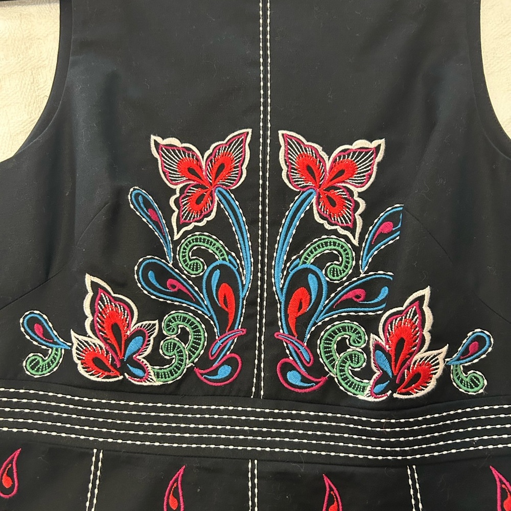 Anthropology Maeve Black Dress with Red and Green Embroidery - Picture 3 of 6